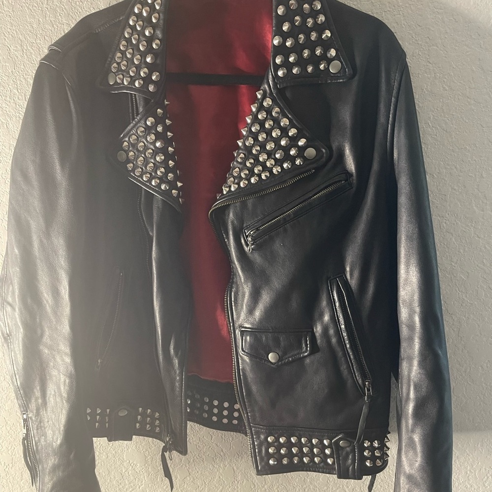 Atruim real leather motor jacket with studded detail